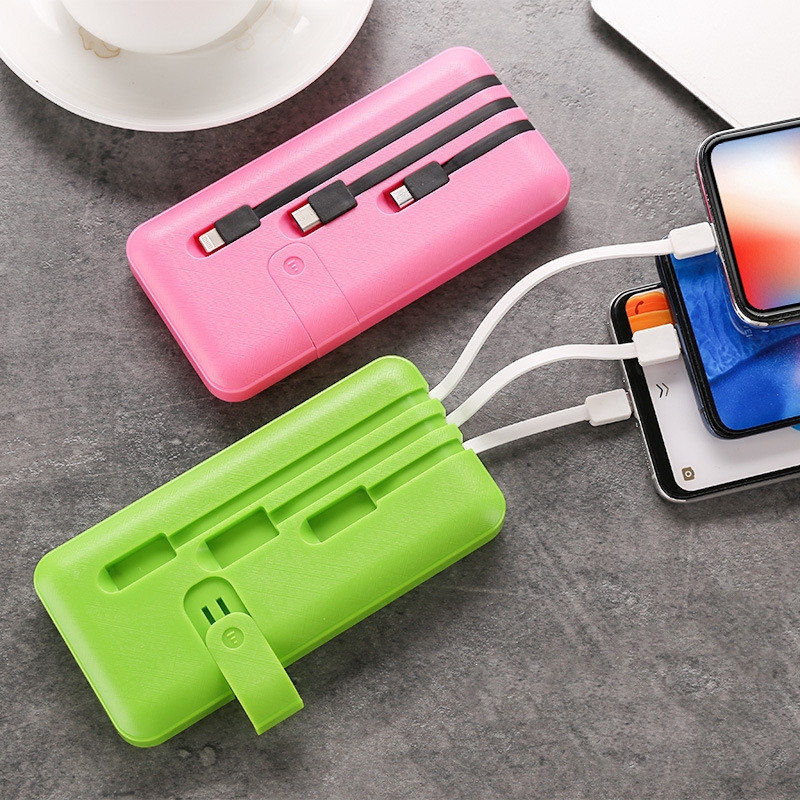 3-in-1 Mini Power Bank 20000mAh with Built-in Cables – Fast Charging Portable Charger with Three Wires, LED Display for iPhone, Android & Type-C Devices
