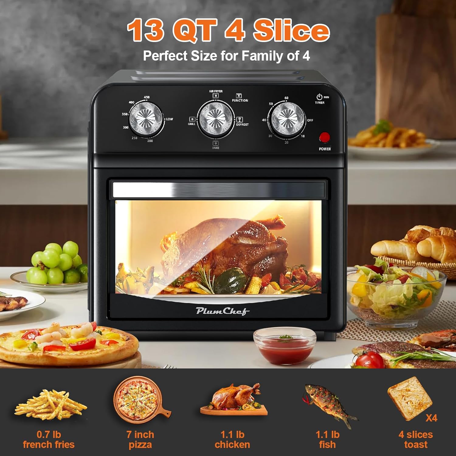 12.5QT Air Fryer | Dual Knob Control, 60‑Min Timer, Large Capacity Oil‑Free Cooker - Image 5