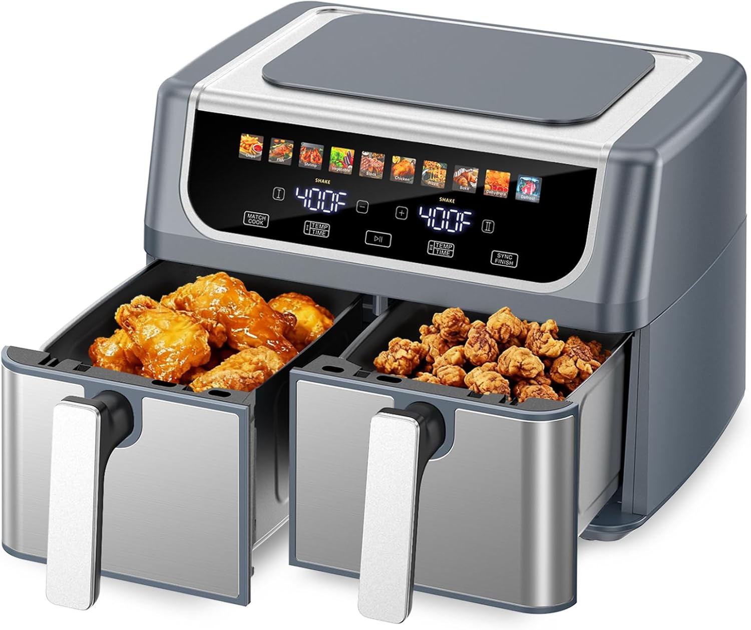 Double‑Basket Air Fryer | 9.5L Large Capacity, Independent Temperature Control, 10 Preset Modes
