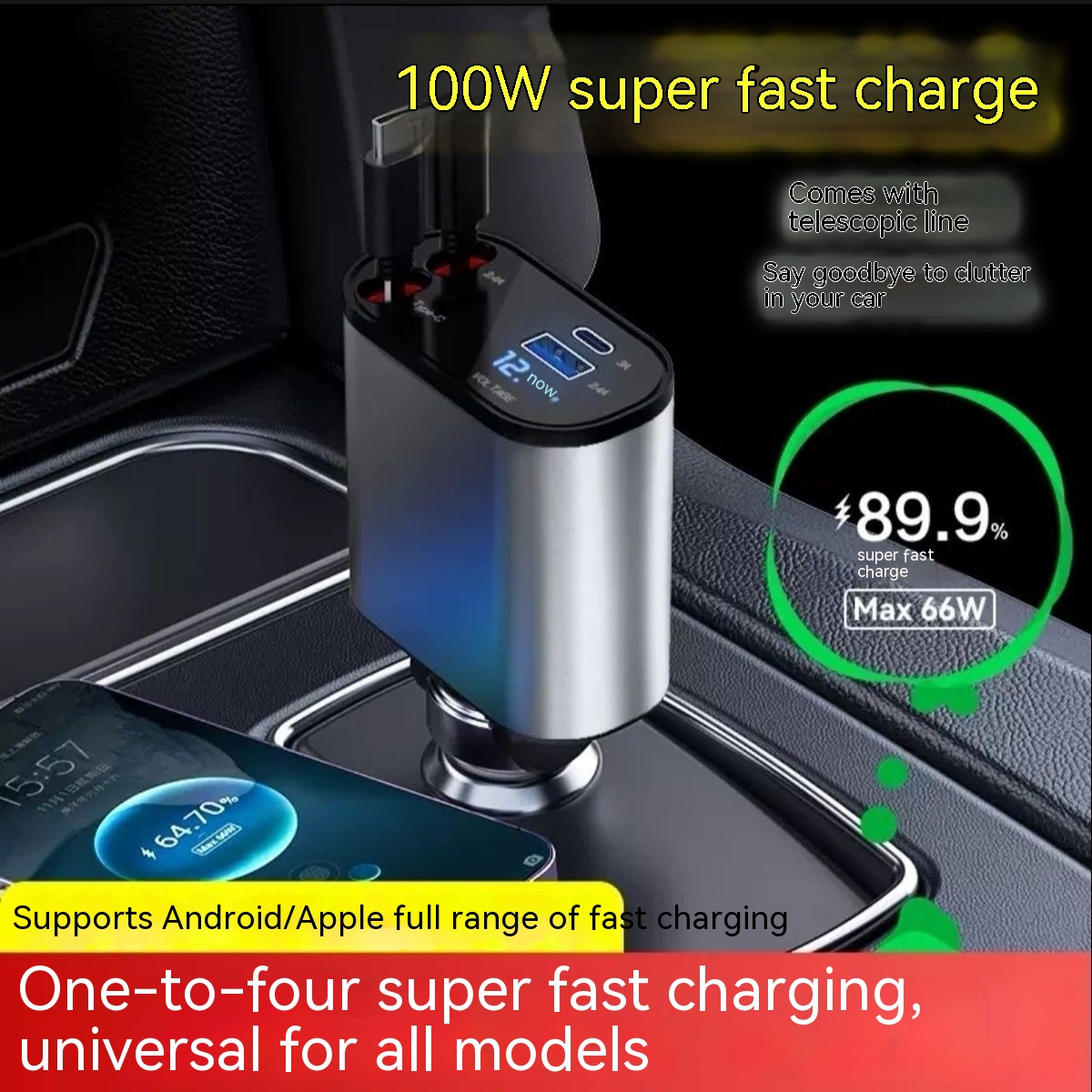 Automatic Retractable Charger | Universal 1-to-4 Fast Conversion Plug