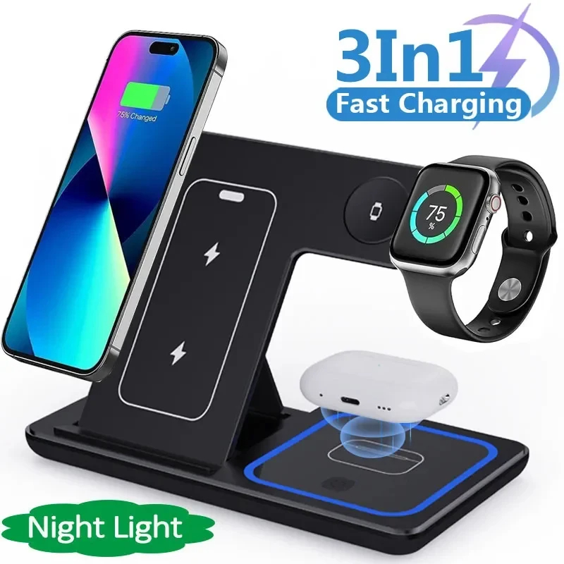 15W 3-in-1 LED Wireless Charger | Foldable Fast Charging Station