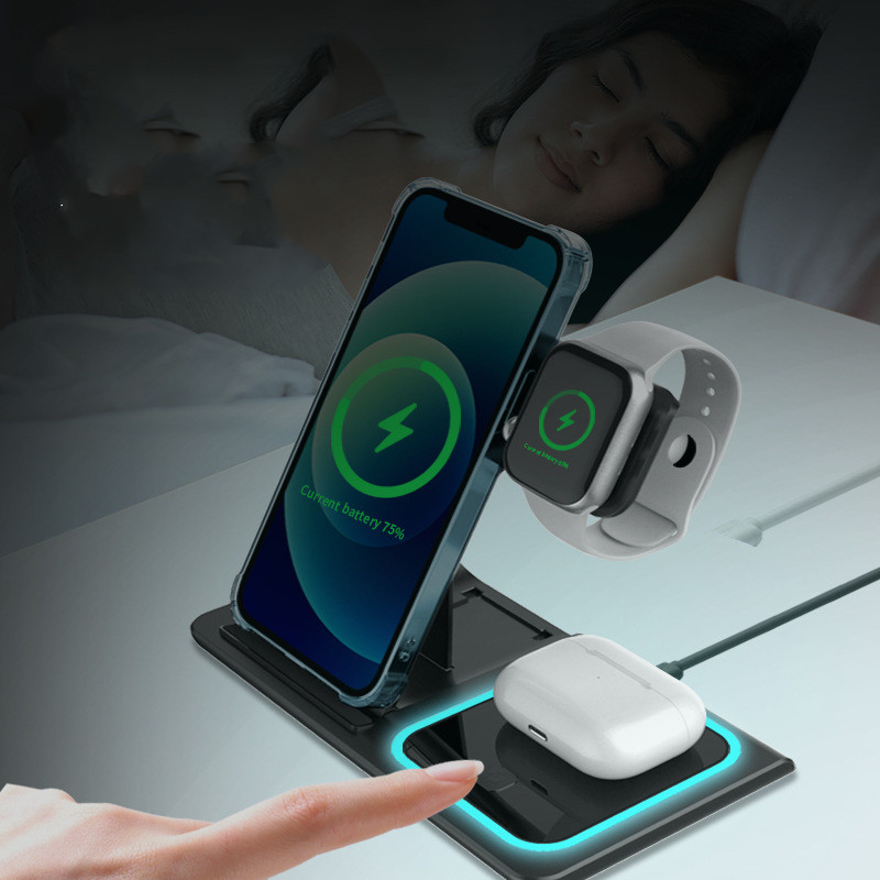 3-in-1 Foldable Wireless Charger | Dual Coil with Ambience Light