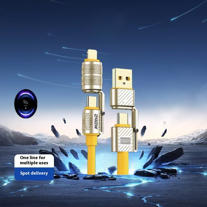 120W Zinc Alloy 4-in-1 Fast Charging Cable | Dual Type-C Multi-Function Silicone Cord - Image 2