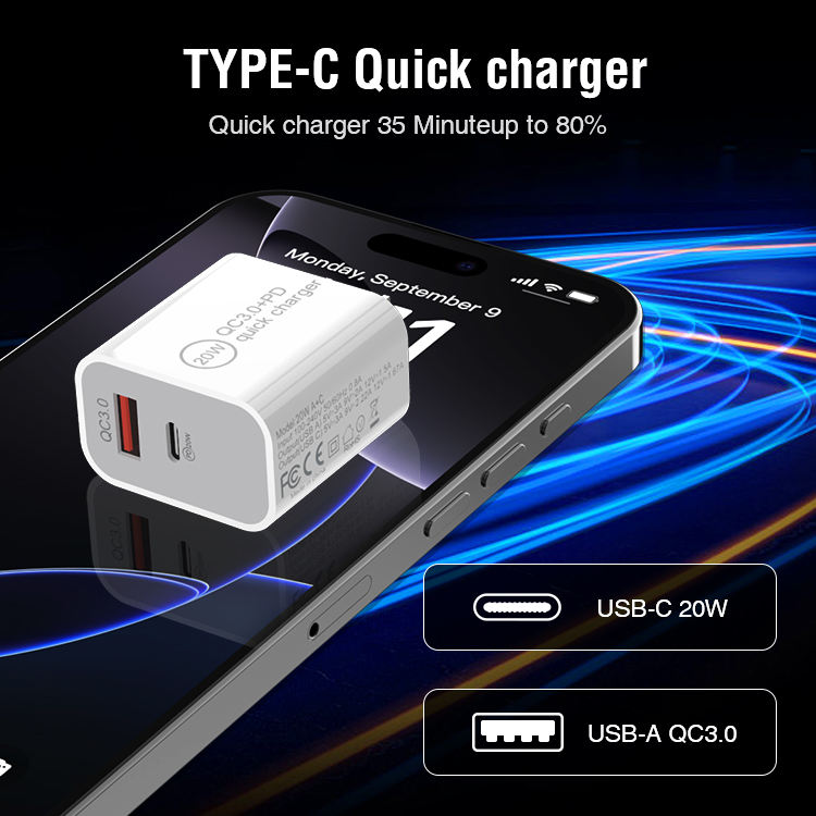 20W USB-C Fast Wall Charger | Dual USB QC3.0 iPhone - Image 2