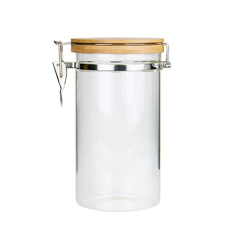 High Borosilicate Glass Food Storage Jar – Airtight Canister with Bamboo Clip Lid for Condiments