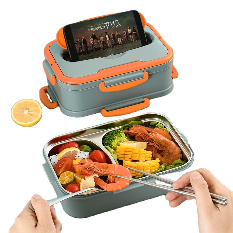 1200ml Self-Heating Lunch Box – Eco Metal Food Storage Container with Removable Compartment