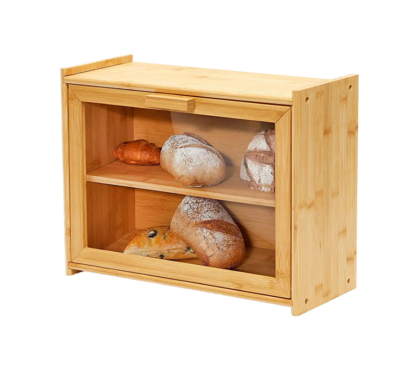 Wholesale Double Layer Bamboo Bread Box – Kitchen Countertop Organizer with Clear Window
