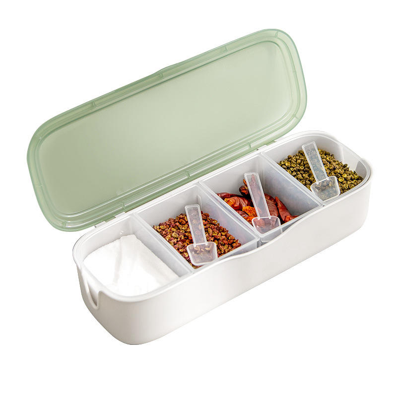 Citylife Four-Compartment Spice Box – Kitchen Seasoning Organizer for Lunch & Food Storage
