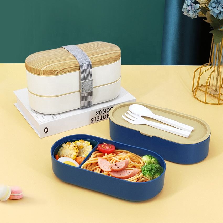 Heated Lunch Container – Japanese Wheat Straw Double-Layer Bento Box with Wooden Lid