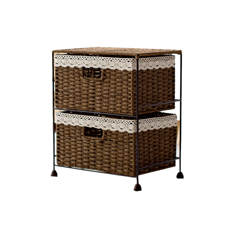 Small Storage Cabinet – Paper Rope Multi-Layer Wardrobe & Toy Organizer with Safe Lid