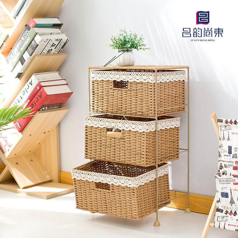 Small Storage Cabinet – Paper Rope Multi-Layer Wardrobe & Toy Organizer with Safe Lid - Image 2