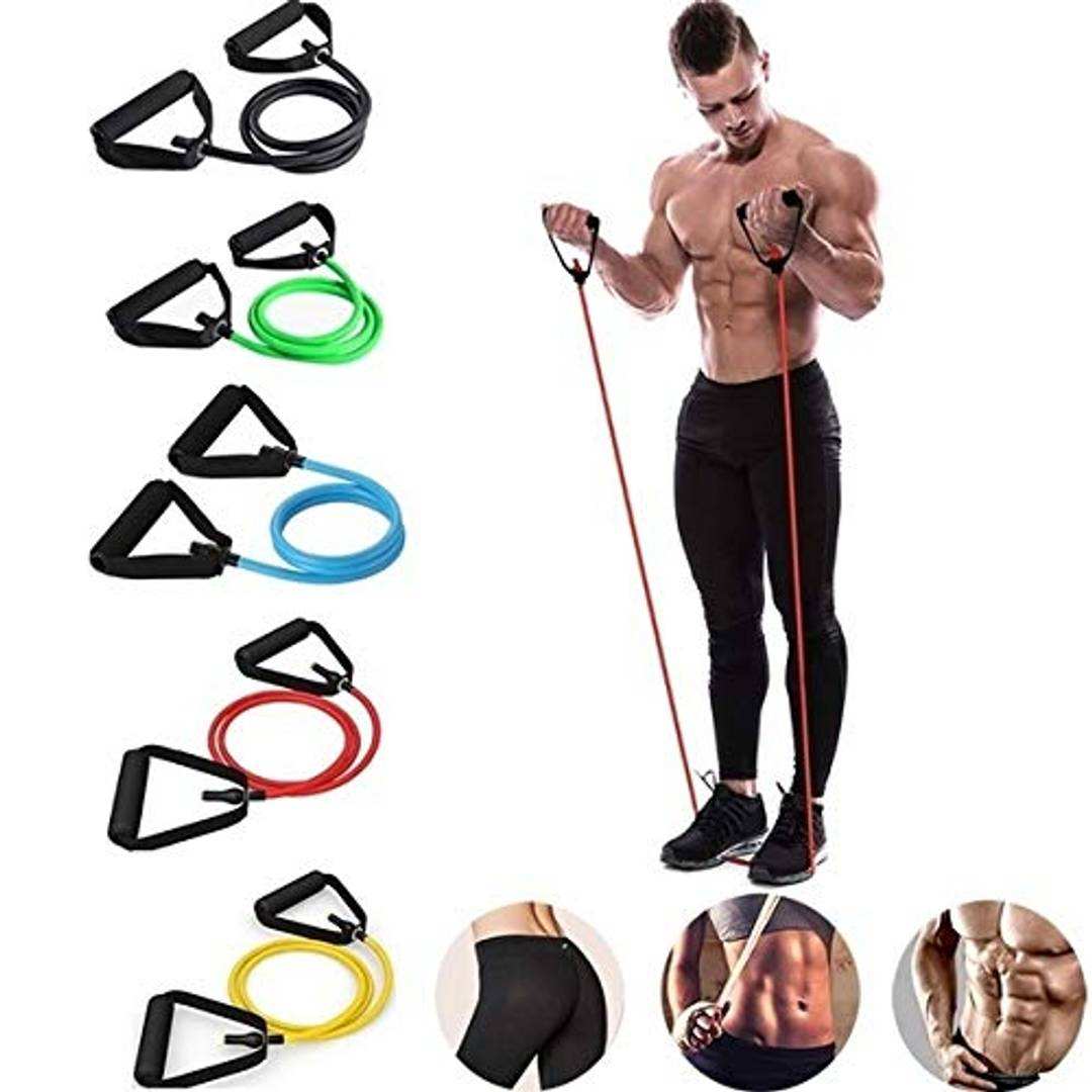 5 Level Resistance Bands Set with Handles | Elastic Yoga Pull Rope Fitness Exercise Tube for Home Workout & Strength Training