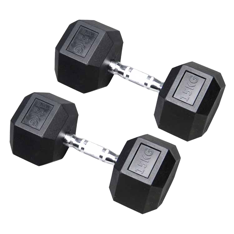 Custom Logo 15KG Hex Dumbbell Rubber Coated | Iron Steel Bodybuilding Fitness Equipment for Home Gym Strength Training
