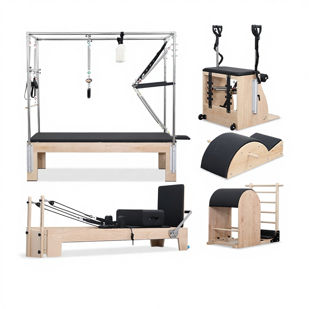 Pilates 5-Piece Set Cadillac Reformer Bed – Large Yoga Body Shaping Training Equipment with Ladder Barrel, Core Bed & Maple Rubber Wood Frame - Image 4