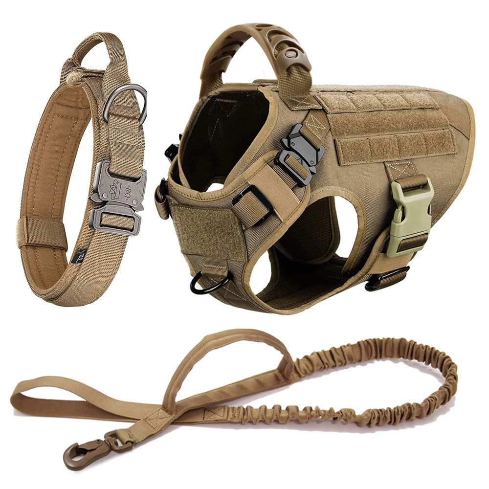 Luxury Tactical Dog Harness Leash Collar Set – Training Walking No-Pull Adjustable Pet Vest for Medium & Large Dogs