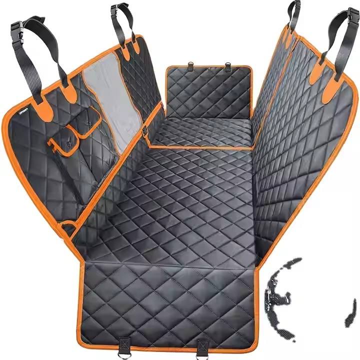 100% Waterproof Eco-Friendly Durable Anti-Slip Washable Dog Car Seat Cover – Oxford Material with Mesh Window & Hard Bottom for Back Seat