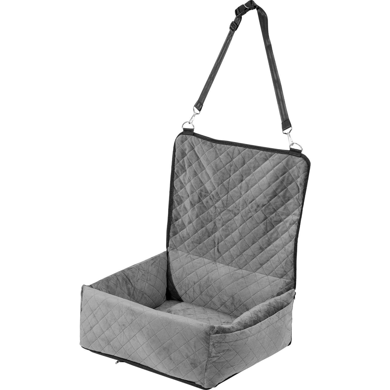 Dog Car Seat Booster with Storage Pocket – Clip-On Safety Leash – Sponge PP Cotton Filled Bed – Convenient Pet Backseat Cover