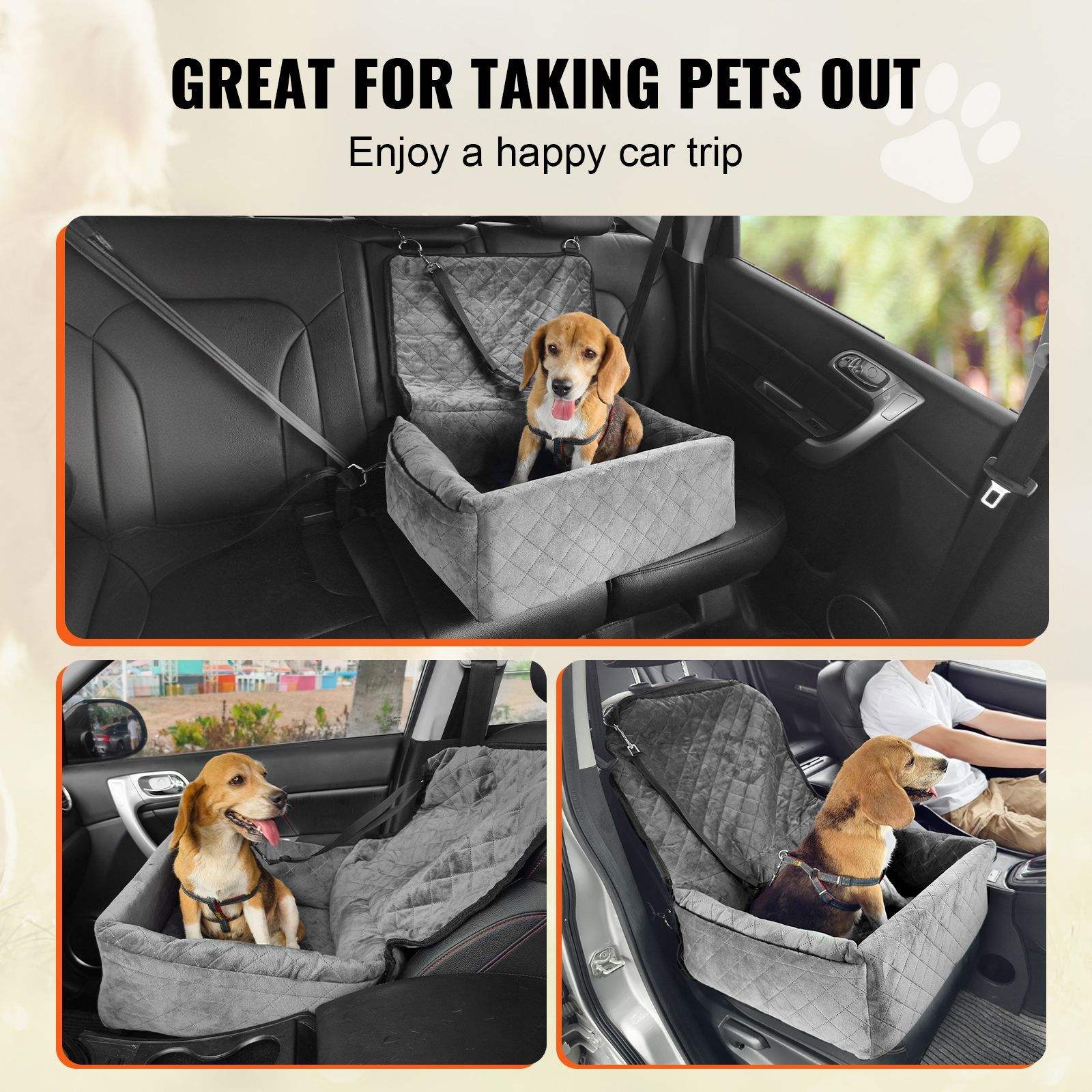 Dog Car Seat Booster with Storage Pocket – Clip-On Safety Leash – Sponge PP Cotton Filled Bed – Convenient Pet Backseat Cover - Image 3