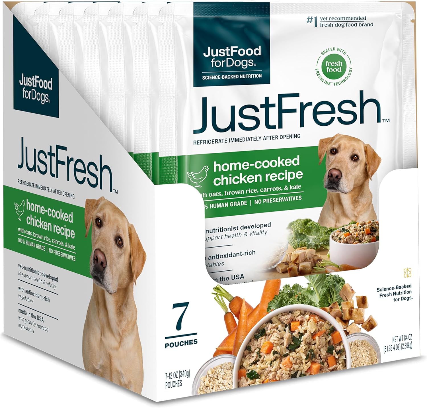 JustFoodForDogs JustFresh Wet Dog Food – Human Grade Home-Cooked Chicken – 12 oz (7 Pack)