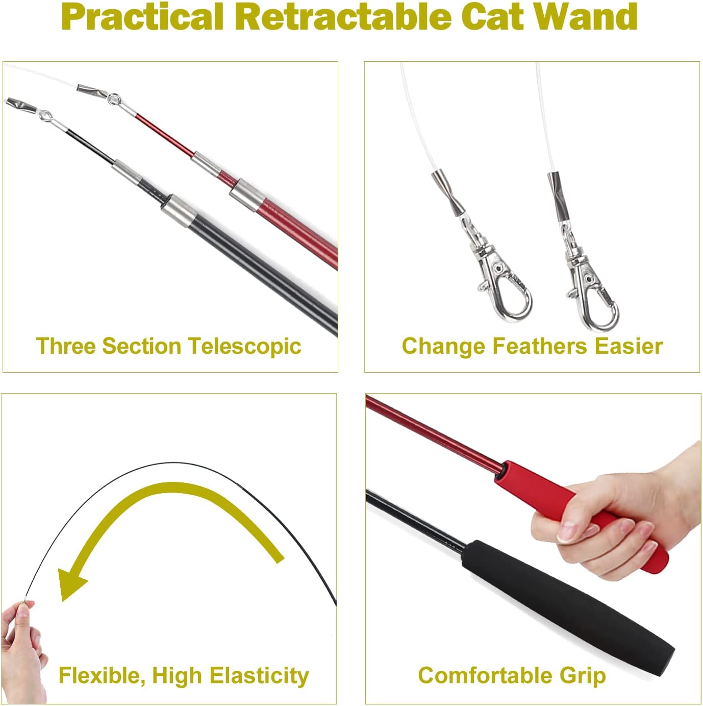 Cat Toys for Indoor Cats – Interactive Retractable Wand Toy with 9 Feather Refills – Fishing Pole Toy for Bored Cats - Image 4