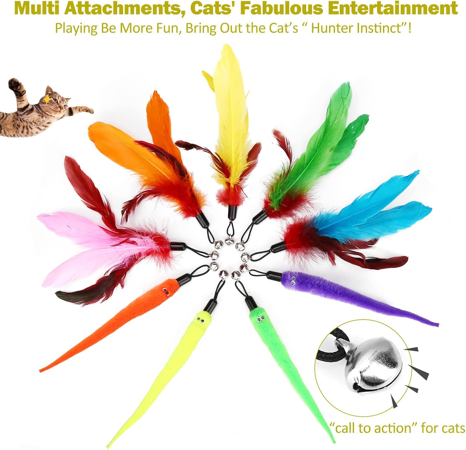 Cat Toys for Indoor Cats – Interactive Retractable Wand Toy with 9 Feather Refills – Fishing Pole Toy for Bored Cats - Image 5