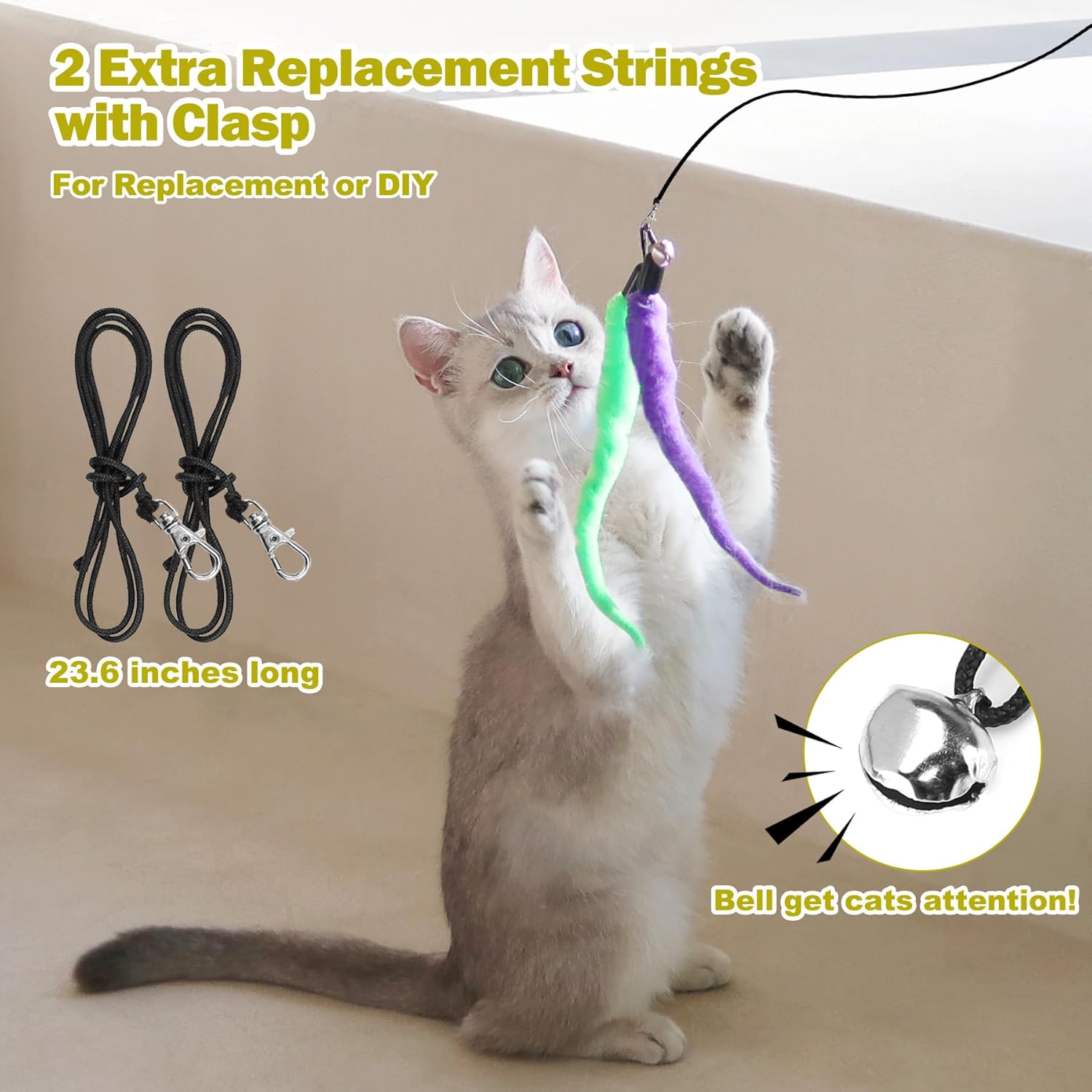 Cat Toys for Indoor Cats – Interactive Retractable Wand Toy with 9 Feather Refills – Fishing Pole Toy for Bored Cats - Image 6