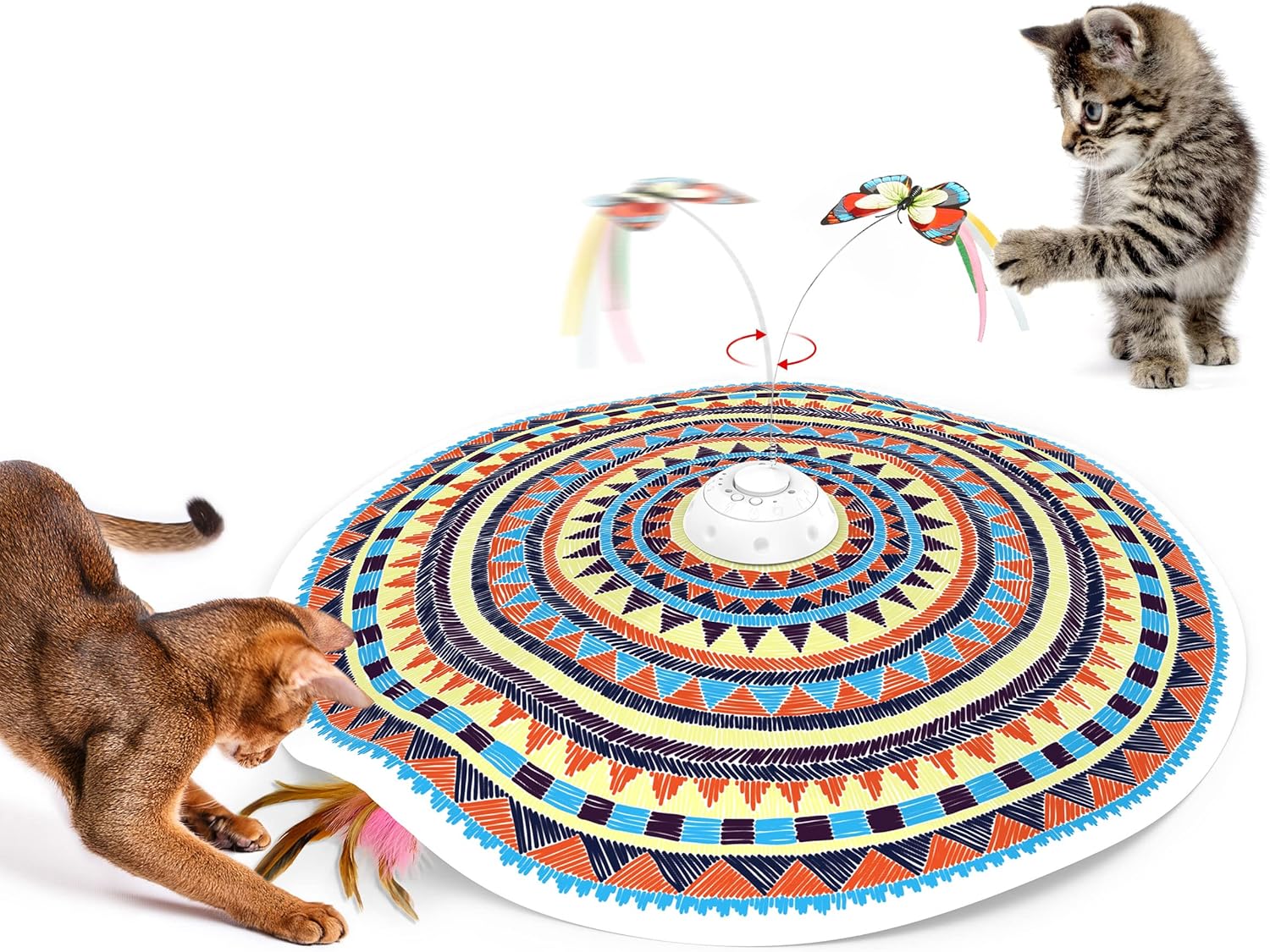 Cat Toys Chargeable – 3-in-1 Hide & Seek Automatic Interactive Toy – Fluttering Butterfly, Moving Feather, Kitten Wand – 22.8 Inch Cover for All Breeds