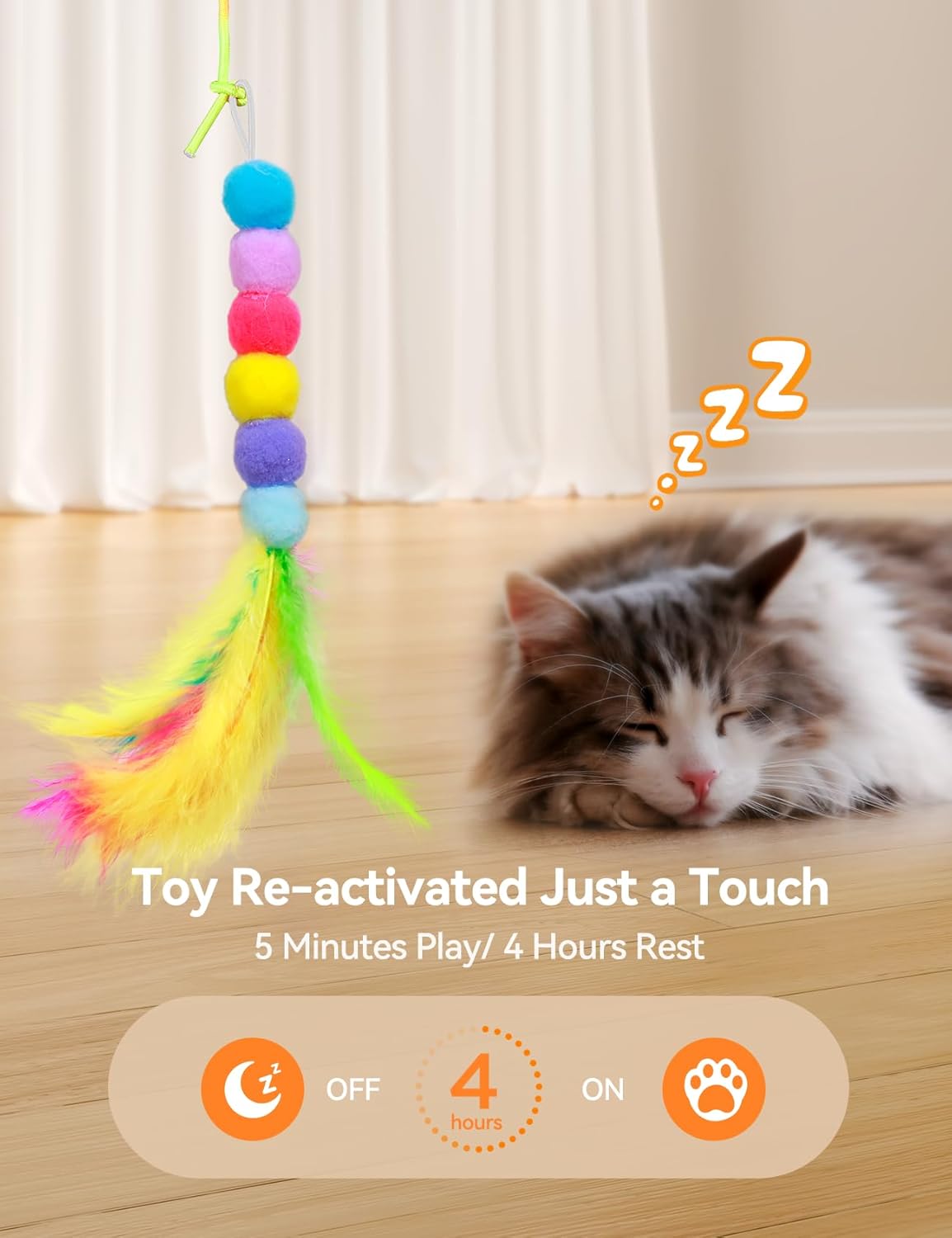 Laser Interactive Cat Toys – LED Light with 8 PCS Replacement Teaser Refills (Feather & Mouse) – Bell Sounds – Hanging Cat Toy for Indoor Cats – Silver - Image 6