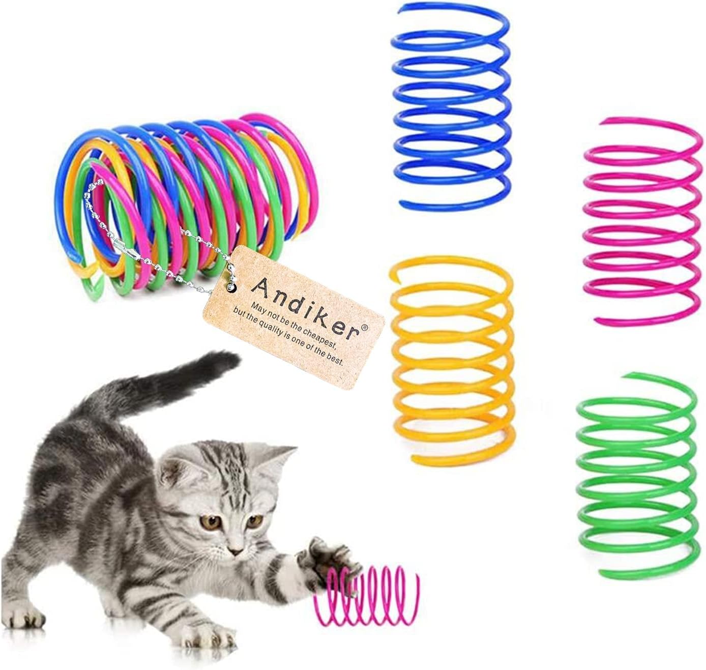 Interactive Cat Spiral Spring Toy – Creative & Sturdy Heavy Plastic for Swatting, Biting & Hunting – Colorful – 12 Pcs – Keeps Kittens Fit & Entertained
