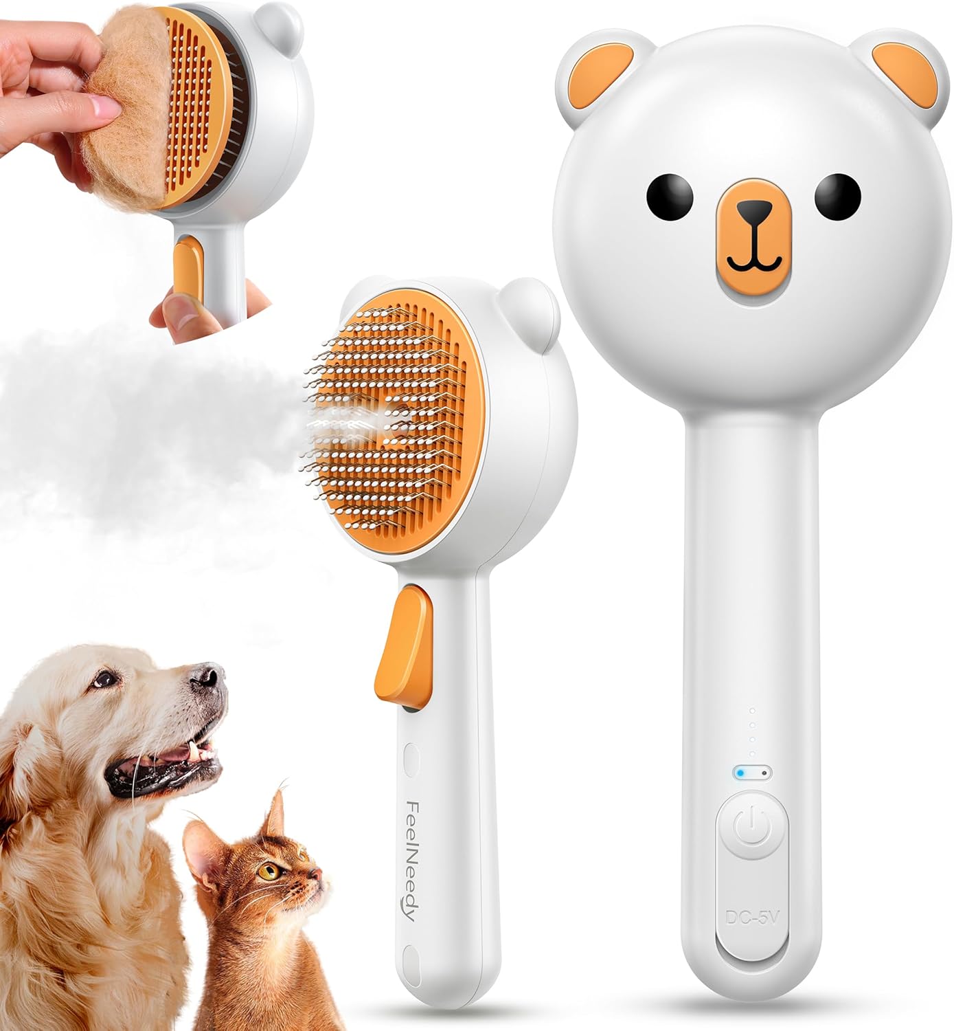 Pet Steam Brush for Dogs & Cats – Dual Speed Spray, USB Rechargeable – For Shedding & Grooming