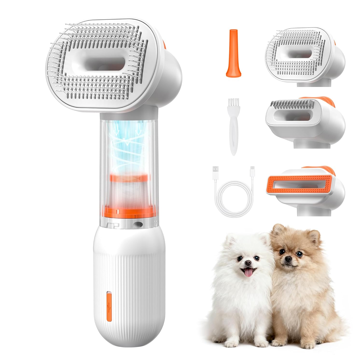 Vacuum Dog Brush for Shedding – 4-in-1 Self Cleaning Slicker & Undercoat Rake – Anti-Static, Massage & Combing – White