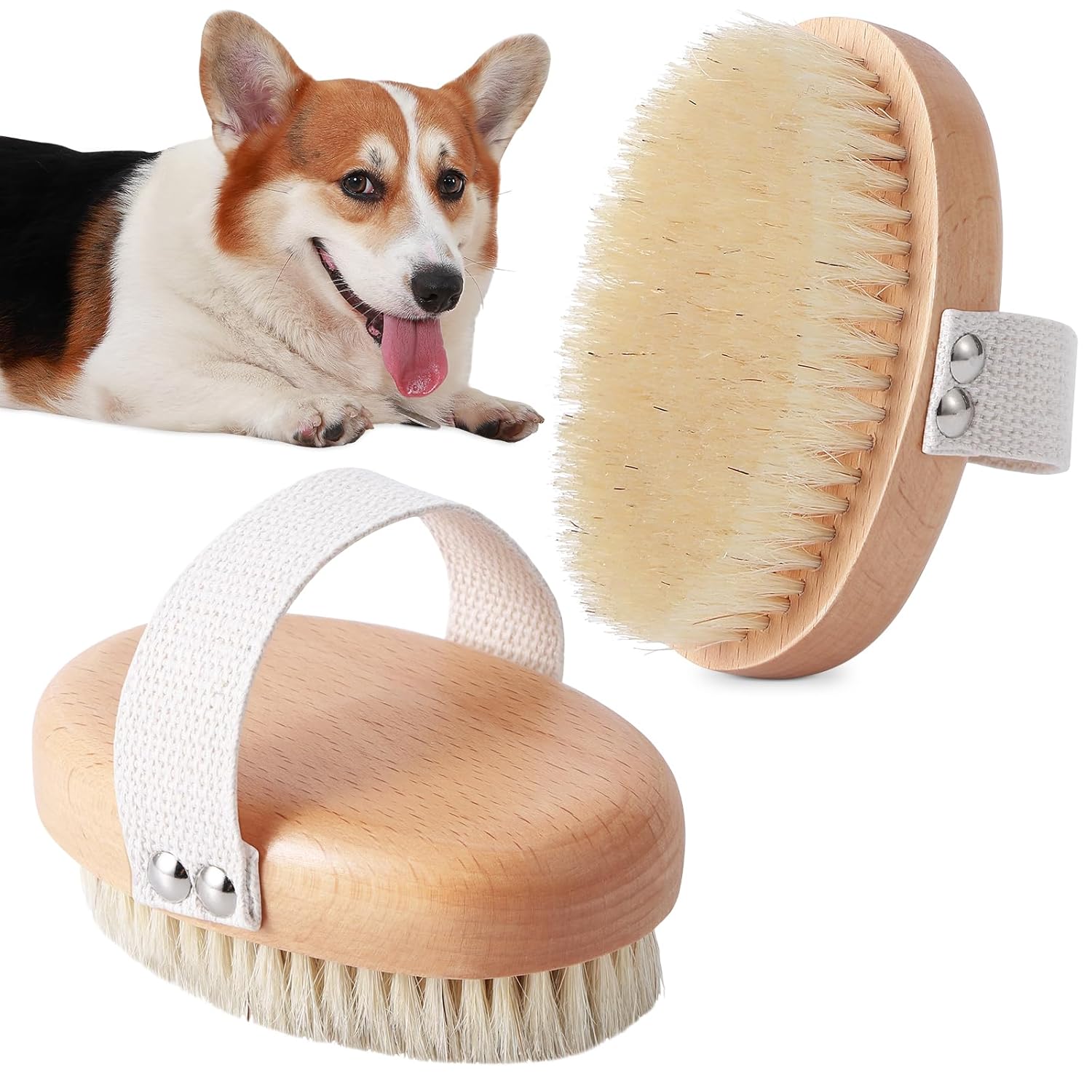 Soft Boar Bristle Pet Palm Brush for Short Haired Dogs & Cats – Reduces Shedding – Ergonomic Design with Band