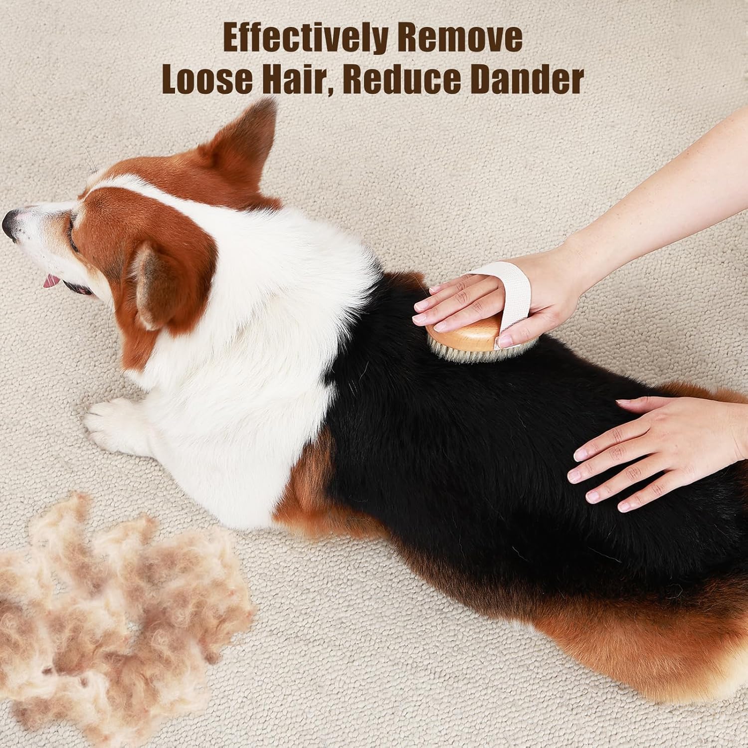 Soft Boar Bristle Pet Palm Brush for Short Haired Dogs & Cats – Reduces Shedding – Ergonomic Design with Band - Image 2