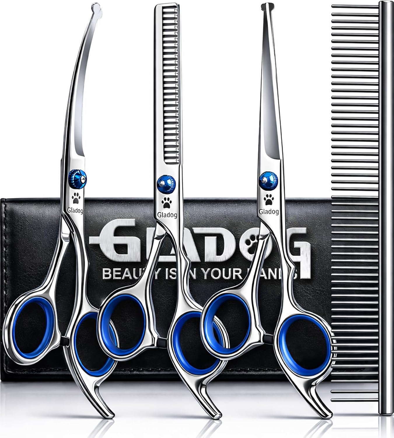 Professional 5 in 1 Dog Grooming Scissors Set – Safety Round Tips – Heavy Duty Shears for Dogs & Cats