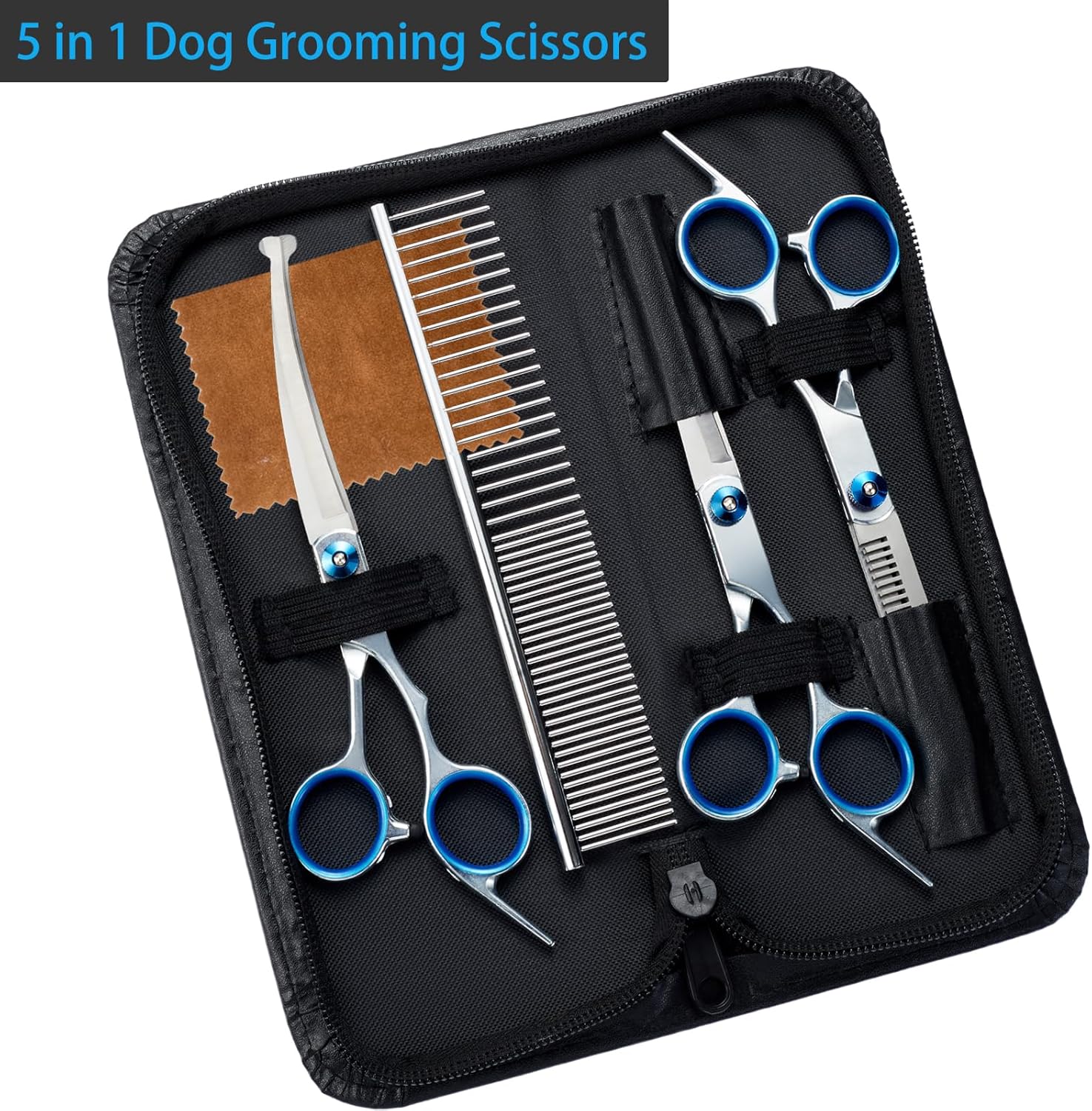 5 in 1 Premium Dog Grooming Scissors – Professional Shears with Safety Round Tips – Stainless Steel Thinning Shears for Dogs & Cats - Image 2
