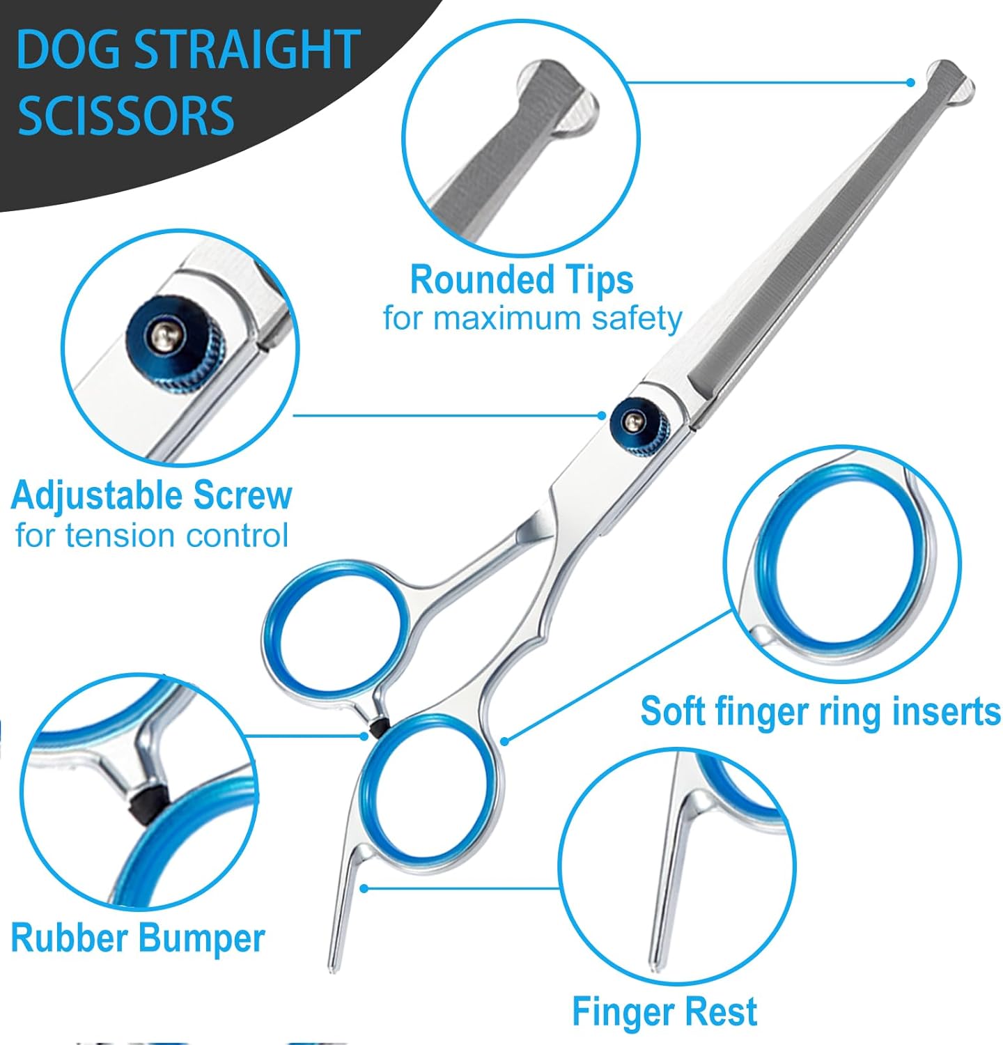5 in 1 Premium Dog Grooming Scissors – Professional Shears with Safety Round Tips – Stainless Steel Thinning Shears for Dogs & Cats - Image 3