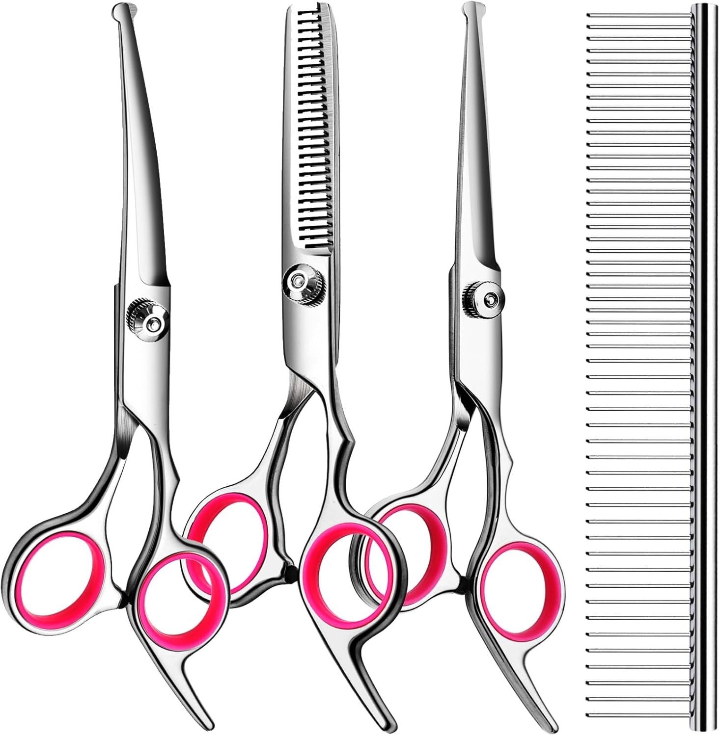 5 in 1 Dog Grooming Scissors Kit – Professional Shears with Safety Round Tips – Titanium Coated for Dogs & Cats – At Home Grooming