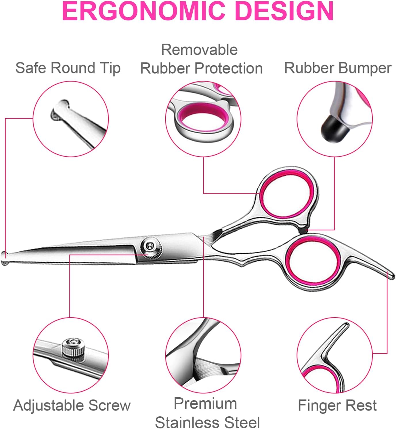 5 in 1 Dog Grooming Scissors Kit – Professional Shears with Safety Round Tips – Titanium Coated for Dogs & Cats – At Home Grooming - Image 5