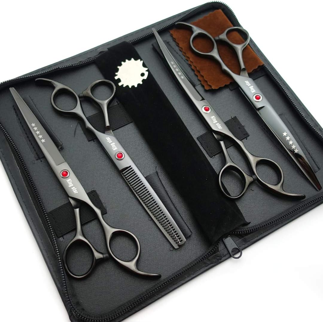 7.0 inch Titanium Professional Dog Grooming Scissors Set – Straight, Thinning & Curved Shears – 4 Pcs – Bright Black - Image 2