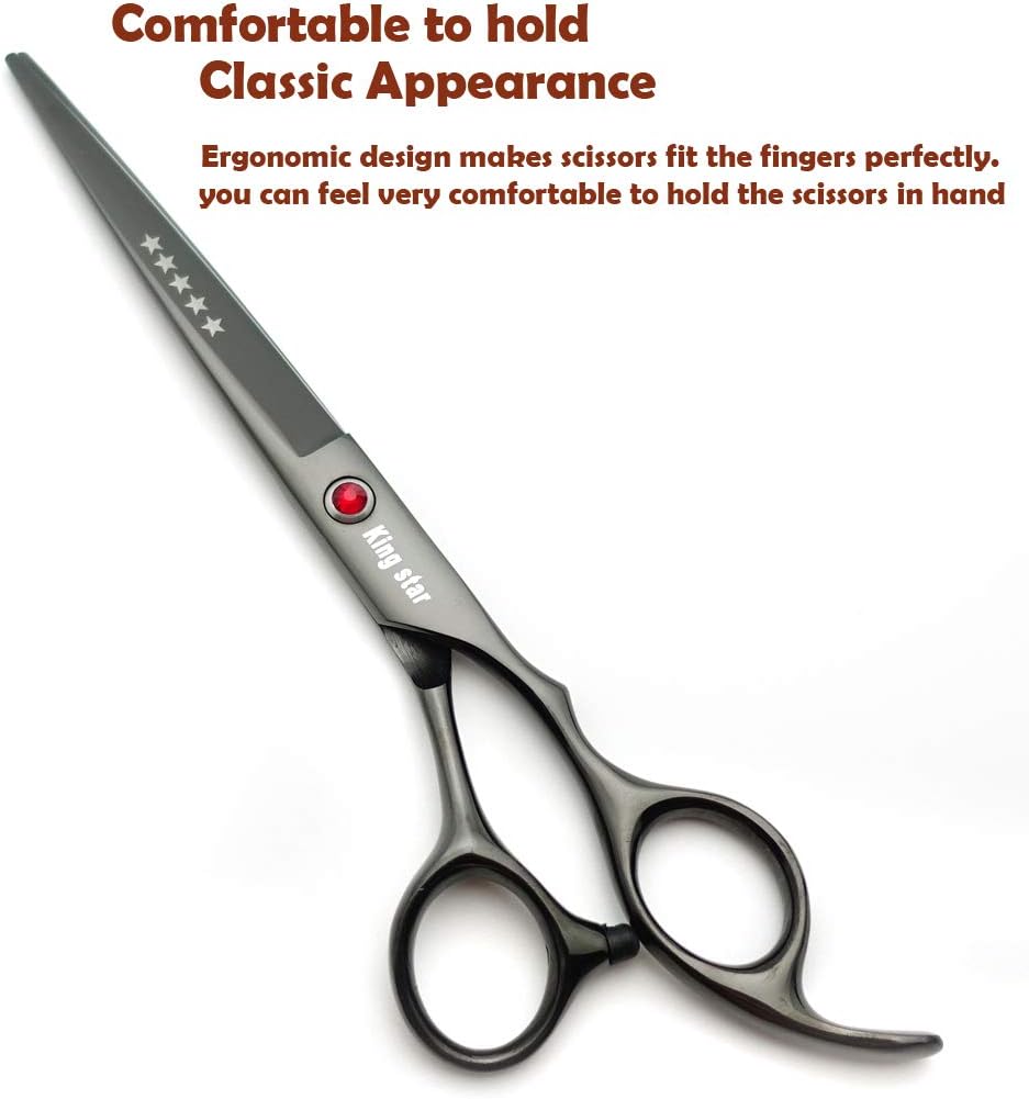 7.0 inch Titanium Professional Dog Grooming Scissors Set – Straight, Thinning & Curved Shears – 4 Pcs – Bright Black - Image 3