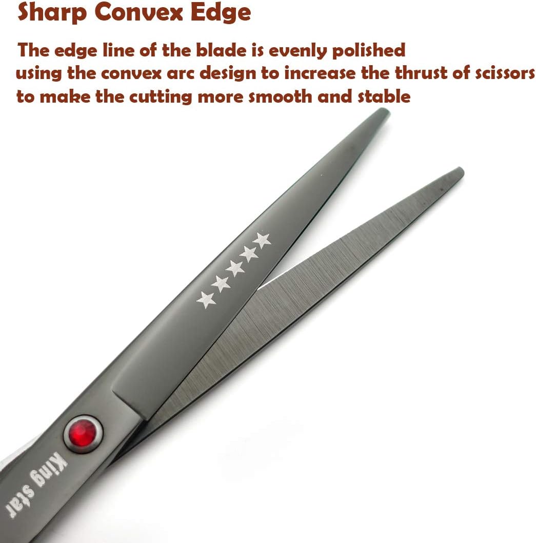 7.0 inch Titanium Professional Dog Grooming Scissors Set – Straight, Thinning & Curved Shears – 4 Pcs – Bright Black - Image 4