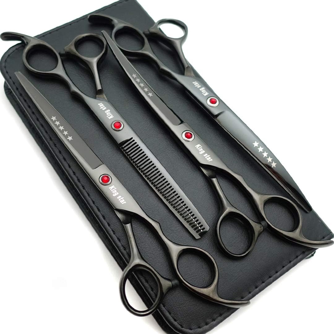 7.0 inch Titanium Professional Dog Grooming Scissors Set – Straight, Thinning & Curved Shears – 4 Pcs – Bright Black - Image 6