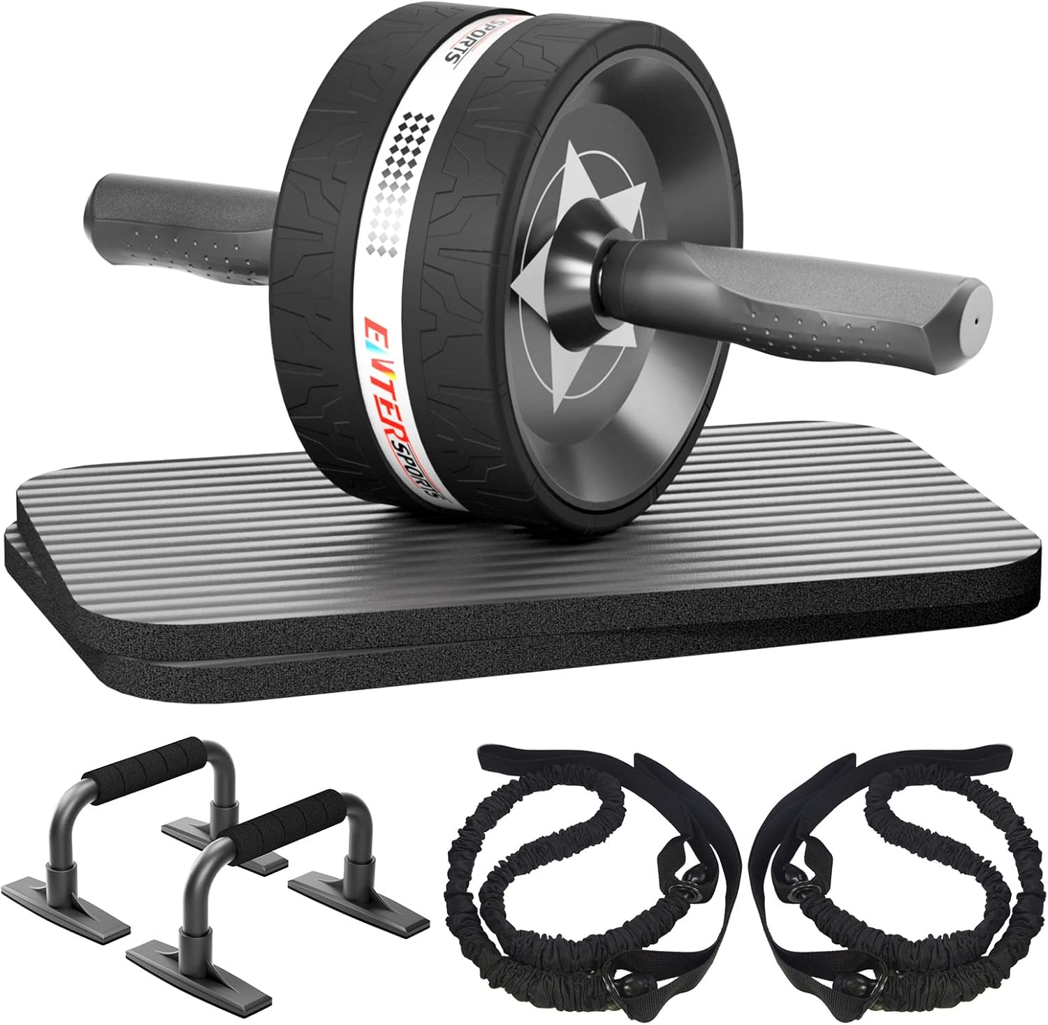 Ab Roller Wheel Kit – Core Strength Training Set with Push Up Bars, Resistance Bands & Knee Mat