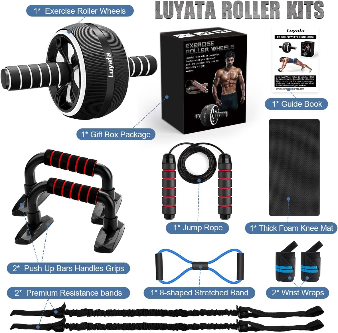 10-in-1 Ab Roller Wheel Kit – Resistance Bands, Knee Mat, Jump Rope & Push-Up Bar – Home Gym Equipment - Image 3