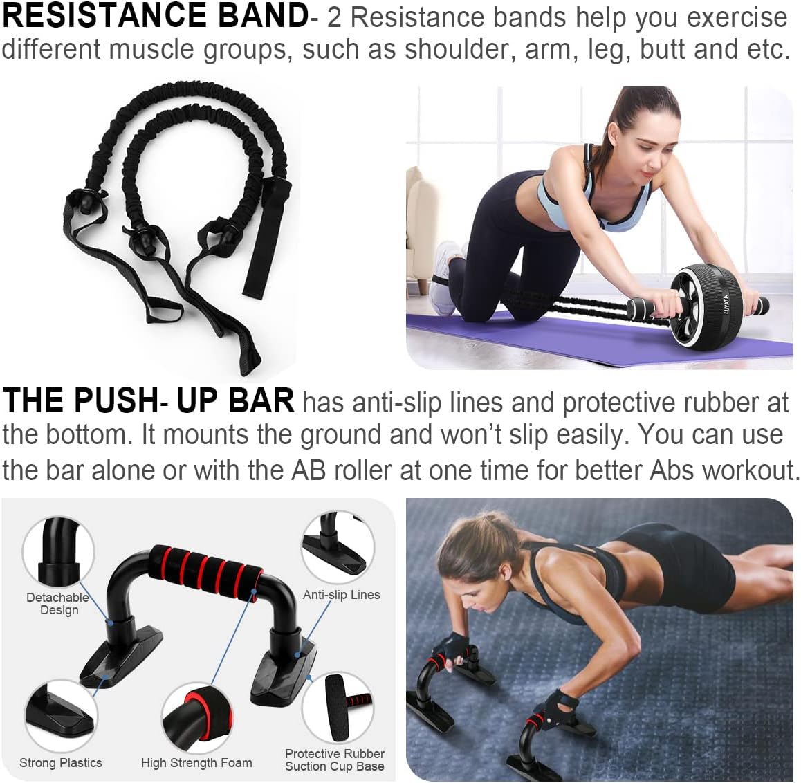 10-in-1 Ab Roller Wheel Kit – Resistance Bands, Knee Mat, Jump Rope & Push-Up Bar – Home Gym Equipment - Image 6