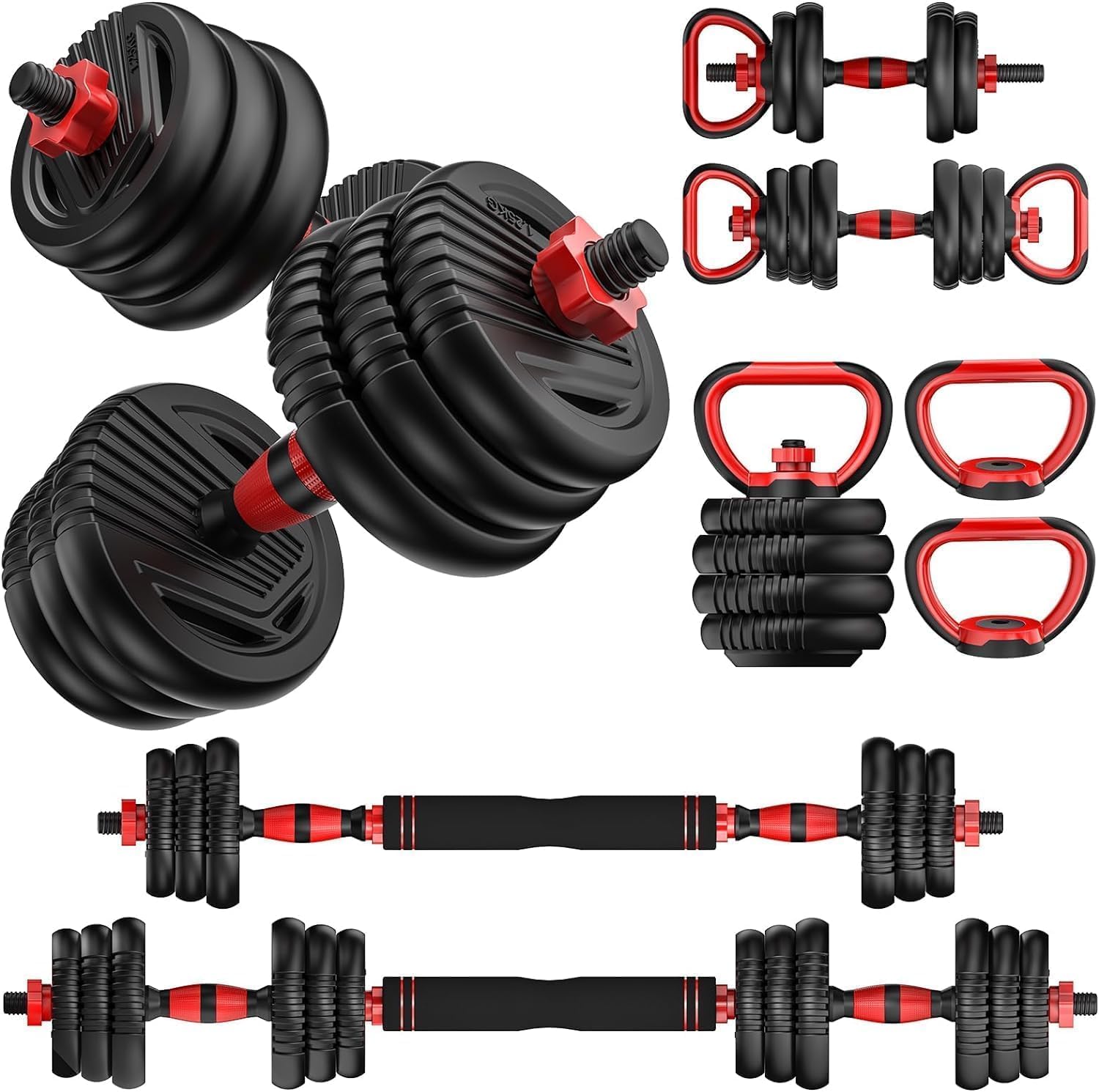 Adjustable Dumbbells – 5-in-1 Free Weight Set with Connector – Kettlebell, Barbell & Push-Up Stand – Home Gym for Men & Women