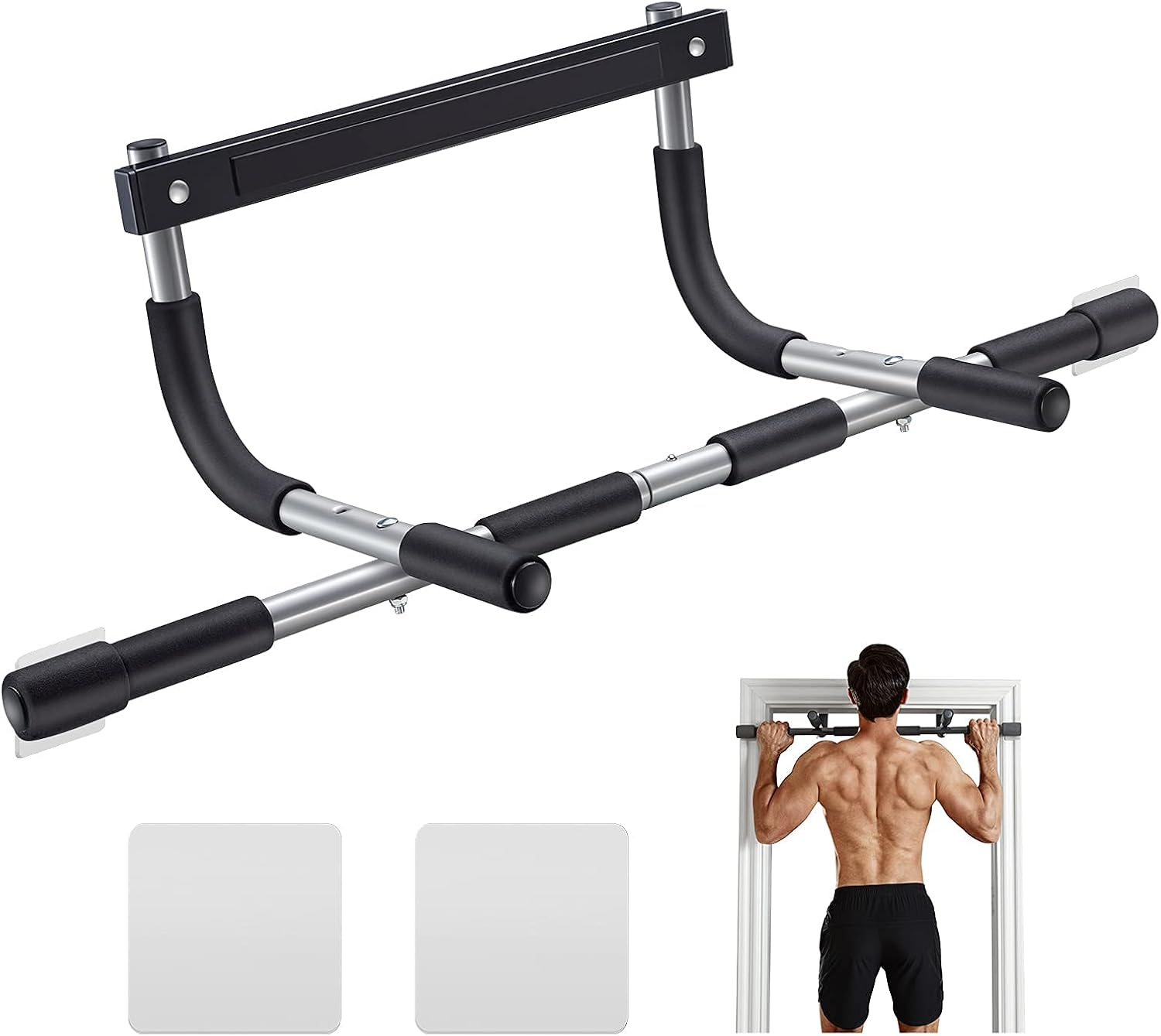 Pull Up Bar for Doorway – Thickened Steel 440lbs Capacity – Multi-Grip Upper Body Fitness Trainer for Home Gym