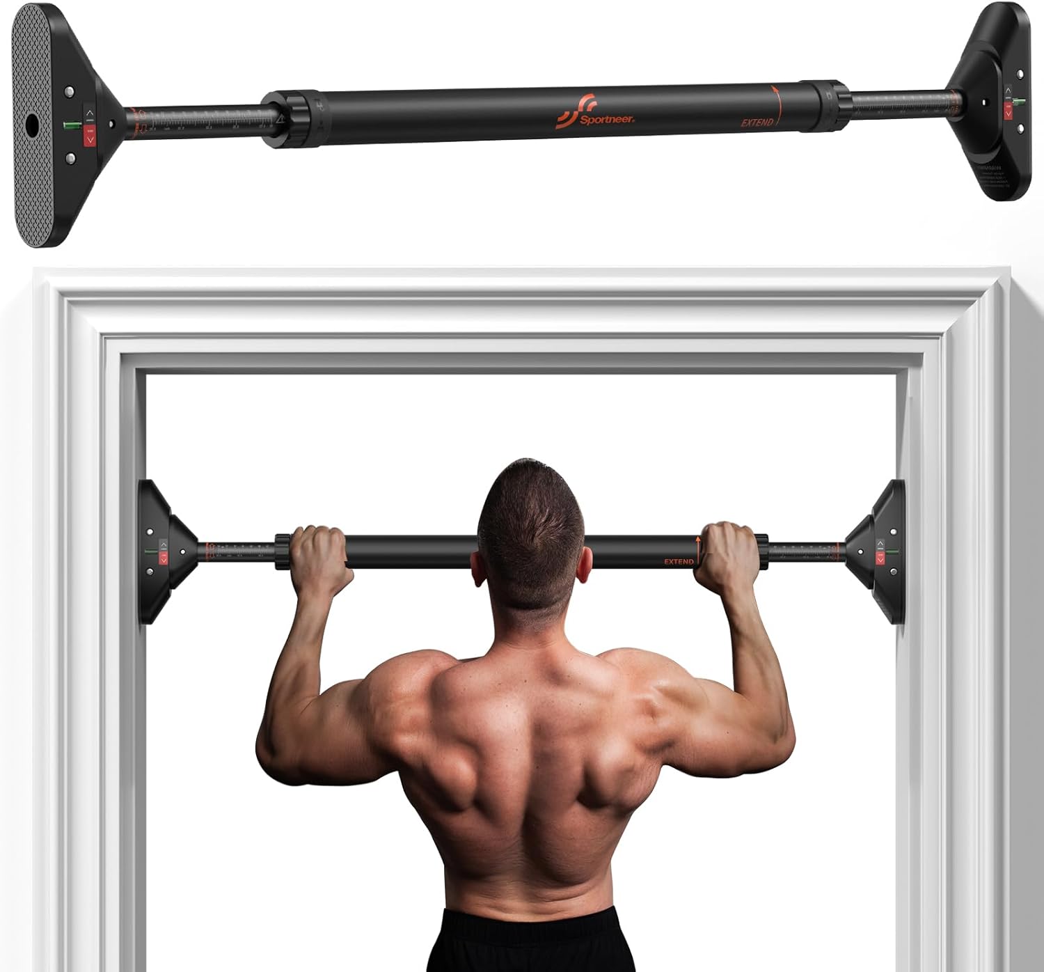 Pull Up Bar – No Screws Doorway Chin-Up Bar – Adjustable 29.5"-37" – 440lbs Max Load – Non-Slip Home Gym