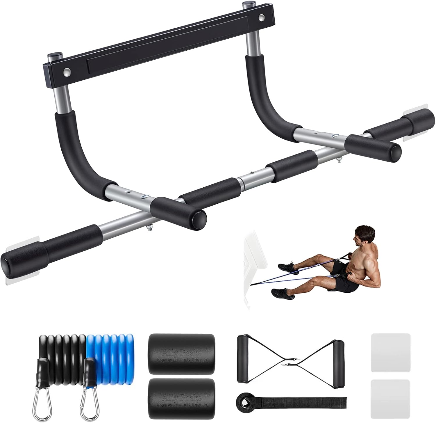 Heavy Duty Pull Up Bar for Doorway 440lbs Multi Grip Home Gym