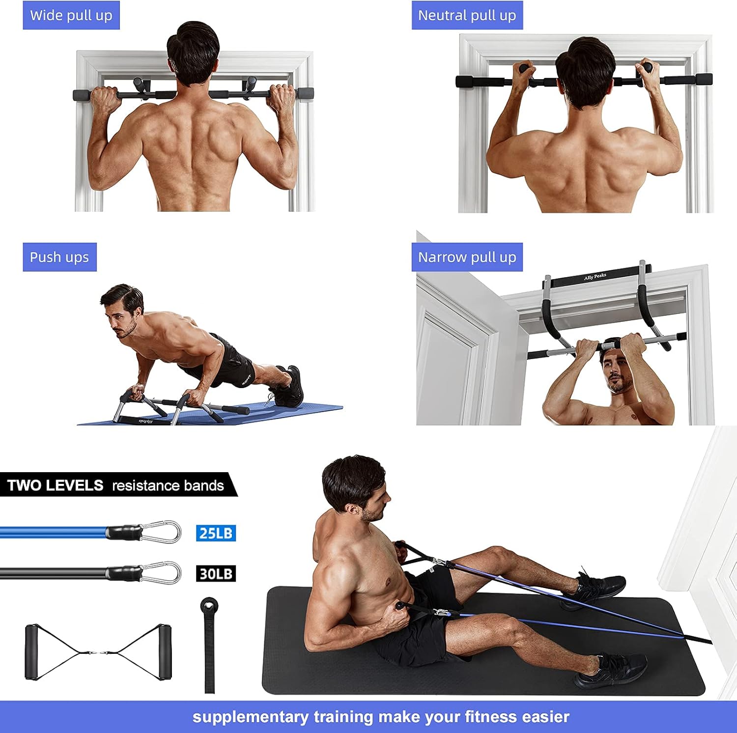 Heavy Duty Pull Up Bar for Doorway 440lbs Multi Grip Home Gym - Image 3
